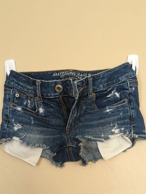 American Eagle Outfitters Distressed Dark Blue Denim Cutoff Shorts